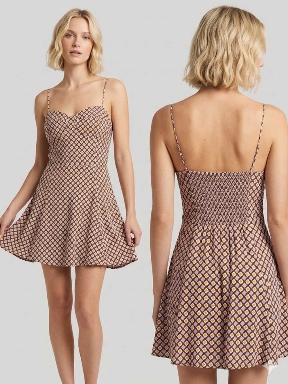Reformation Printed Spaghetti Strap Fit-&-Flare Dress in Brown Purple Size 4